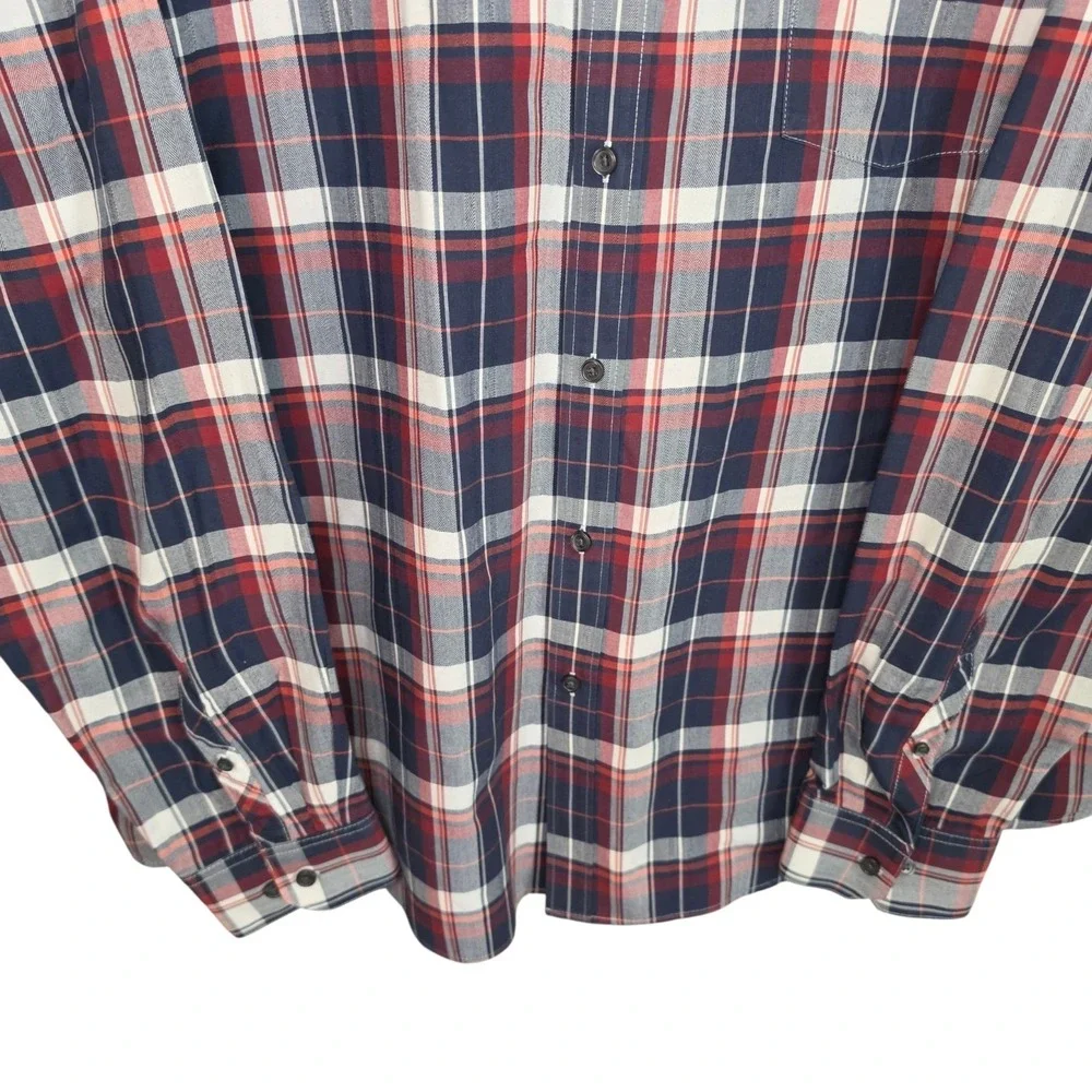 Van Heusen Dress Shirt Mens 18-18.5 XXL 2XL Blue Plaid Button Classic Fit Career